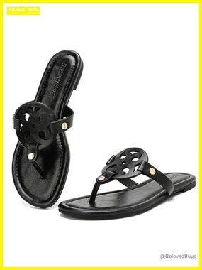 Women's Faux Leather Thong Sandals Memory Foam Non-Slip Flip Flops